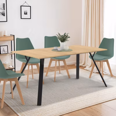 Table à manger rectangle YSEULT 8 personnes bois et noir design industriel 160 cm