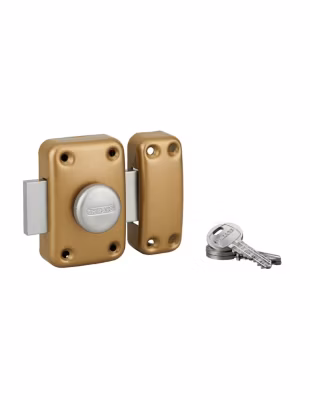 Verrou à bouton CAPITAL pour porte d&rsquo;entrée, 40mm, époxy or, 3 clés – Thirard