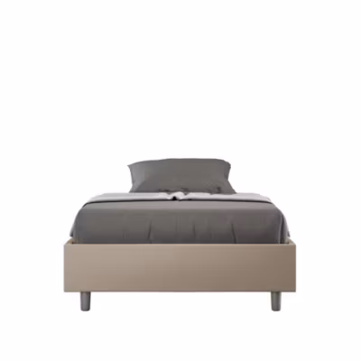 Lit conteneur rembourré Sommier 140×210 Azelia simili cuir gris tourterelle
