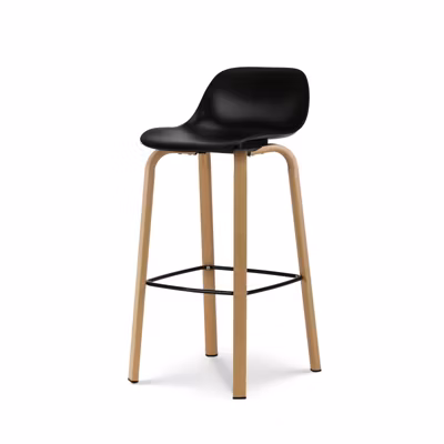 Tabouret de bar noir style scandinave avec pieds effet bois en métal   Hauteur 76cm