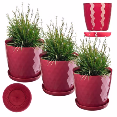 KADAX Pot De Fleurs Cache-pot 30cm Support De Fleurs Avec Support Plastique Rose 3pcs