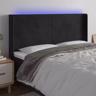 vidaXL Tête de Lit à LED Meuble de Chambre à Coucher Accessoire de Lit Double Tête de Cadre de Lit Intérieur Noir 3123836