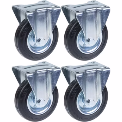 Roulette en caoutchouc de 125 mm (5 pouces), fixe, très résistante, capacité de charge de 480 kg, lot de 4