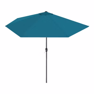 Demi-parasol de jardin coloris bleu canard, parasol de balcon terrasse avec manivelle – Diamètre 270 x P 135 x Hauteur 230 cm