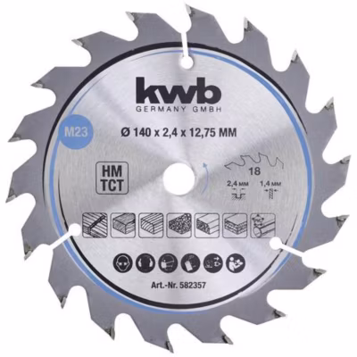kwb CleanCut 582357 Lame de scie circulaire carbure 140 x 12,75 mm 18 dents
