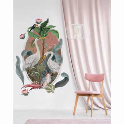 Papier Peint Panoramique Découpé, tropical façon tableau, oiseaux tropicaux moulure