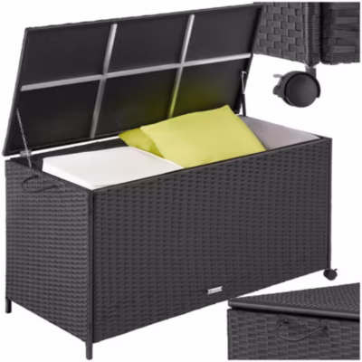 Coffre de rangement jardin Cadre en aluminium tressage en rotin noir