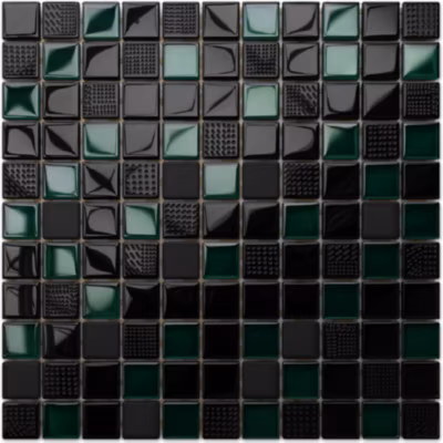 Mosaïque en verre sur filet pour salle de bain ou cuisine 30 cm x 30 cm – Black lantern