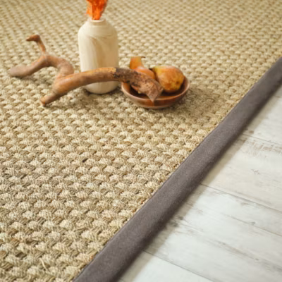 Tapis Jonc de mer Chennai – Natté 4×4 – Ganse lin marron taupe – 200 x 290 cm