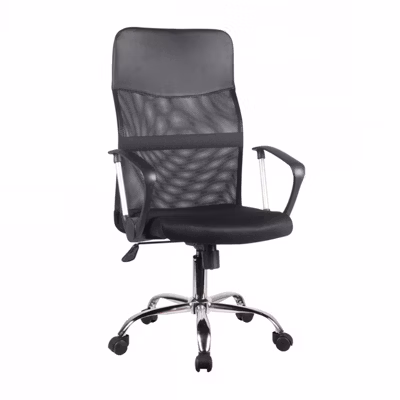Fauteuil de bureau en mesh noir et métal chromé avec roulettes – SOFT