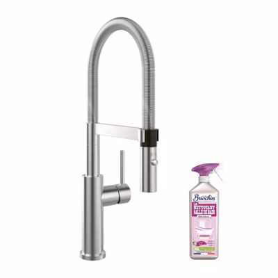 Robinet cuisine VILLEROY ET BOCH Steel expert 2.0 acier massif + nettoyant