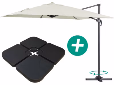 Parasol jardin déporté Alu « Sun 3 »  Carré  3 x 3 m  Ecru  Dalles incluses