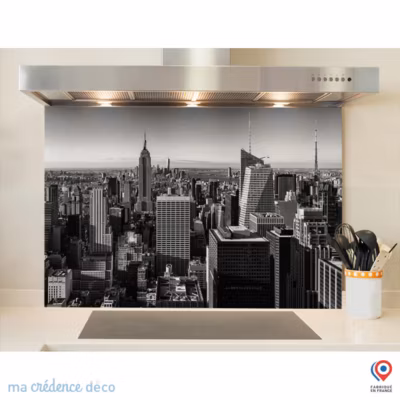 Crédence cuisine fond de hotte New-York – L Verre trempé x H 90 cm – MaCrédenceDéco