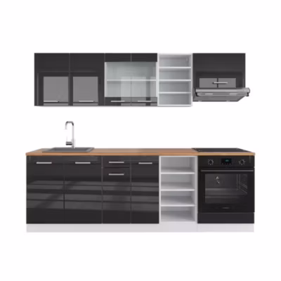 Vicco Cuisine Anthracite brillant/blanc 240cm , PT Chêne