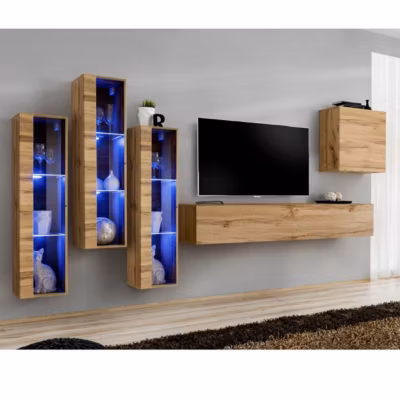 Meuble TV Mural Design « Switch XIII » 330cm Naturel