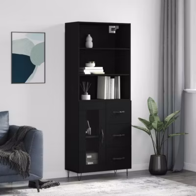 vidaXL Buffet haut Noir 69,5x34x180 cm Bois d&rsquo;ingénierie 3189502
