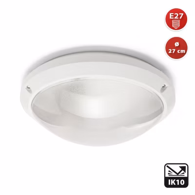 Plafonnier rond 27cm de diam. E27, IP54, IK10