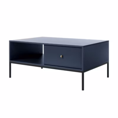 Table basse 104×68 cm VELLORE marine avec pieds dorés