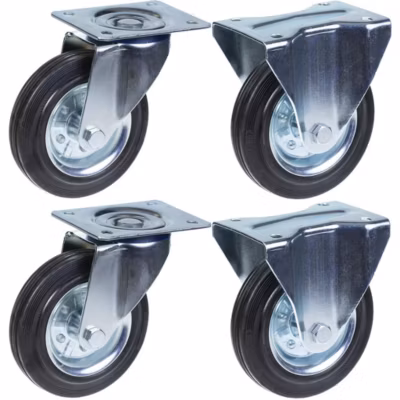 Roulettes en caoutchouc de 160 mm (6 pouces), pivotantes et fixes, capacité de charge élevée (600 kg), lot de 4