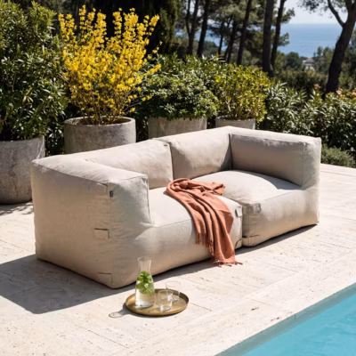 Salon de jardin modulable avec 2 fauteuils d&rsquo;angle beige Mixi  Oviala