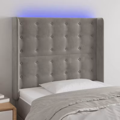 vidaXL Tête de Lit à LED Meuble de Chambre à Coucher Accessoire de Lit Simple Tête de Cadre de Lit Intérieur Gris Clair 3124524