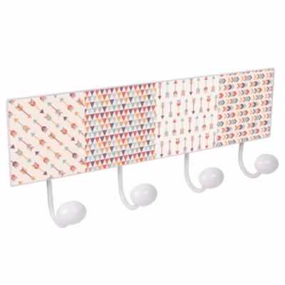 Porte manteau mural en métal décoration design ENFANT FLÈCHES couleurs avec 4 CROCHETS en porcelaine