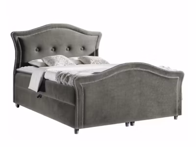 Lit continental Baltimore 136, Double, Gris, Tissu, Disponible