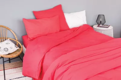 Drap housse en coton Lavé (180×200 cm – Rouge)