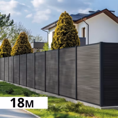 Kit Clôture Bois Composite Ardoise 18×1,8m SANTOS – Poteaux en Aluminium Gris – Brise Vue – Palissade