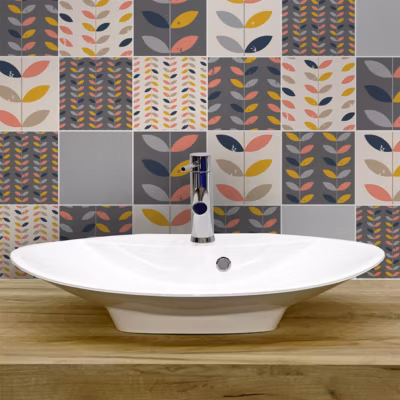 Sticker Mural Carrelage adhésif Cuisine Salle de Bain – 24 STICKERS CARREAUX DE CIMENT SCANDINAVE KALLAN – 24stickers15x15cm