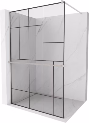 Mexen Kioto+ paroi de douche avec étagère Walk-in 70 x 200 cm, motif noir, nickel brossé – 800-070-121-97-78