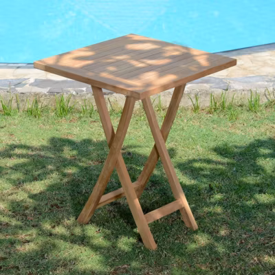 Table pliante carré en teck massif Bistrot 60 x 60 cm