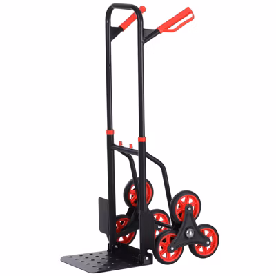 Diable pour escalier 6 roues diable repliable extensible 150 Kg – chariot pliable acier noir rouge