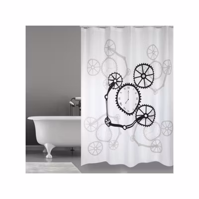 Rideau de douche Polyester ROTOR 180x200cm QUALITE PREMIUM Noir  Blanc  Anneaux inclus MSV
