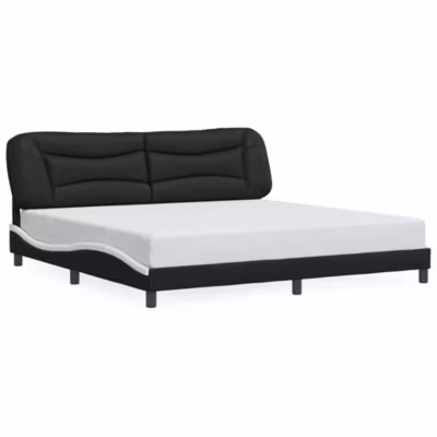 Lit double, Lit adulte, Cadre de lit sans matelas Hvar noir et blanc 200×200 cm similicuir