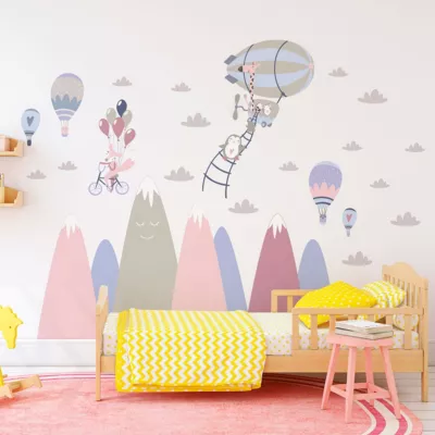 Stickers enfant montagnes scandinaves animaux ravis 120 x 180 cm