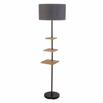 Searchlight Norfolk Lampadaire Étagère Bois Clair, Gris et Noir