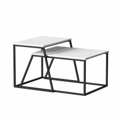 Vicco Set de tables basses blanc/noir 60x50cm 2 parties
