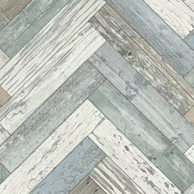 Sol Vinyle effet parquet usé chevron coloré – Rouleau de 2m x 24m