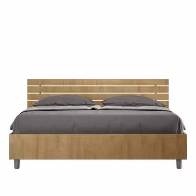 Lit sans sommier Tête de lit inclinée 160×200 à lattes en chêne Ankel