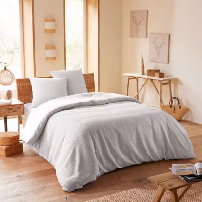 Parure de couette « Nid d&rsquo;abeille » 240 x 220 pour lit 2 Places 140 à 160 cm – Nid d&rsquo;abeille Perle