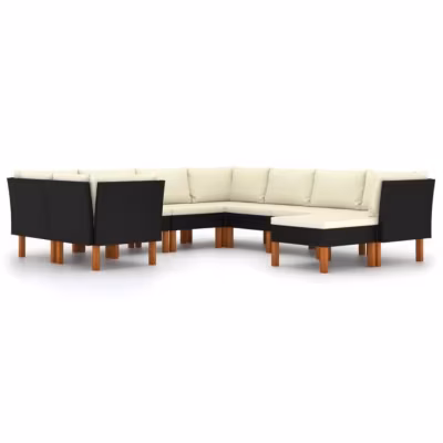 vidaXL Salon de jardin 9 pcs, avec coussins Résine tressée Noir