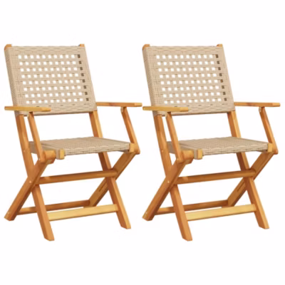 Chaises de jardin lot de 2 beige bois massif d&rsquo;acacia et rotin vidaXL
