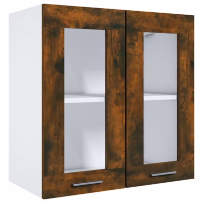 vidaXL Armoire Vitrée Suspendue Flottante Armoire de Cuisine Organisateur Meuble de Rangement Intérieur Chêne Fumé 80x31x60 815120